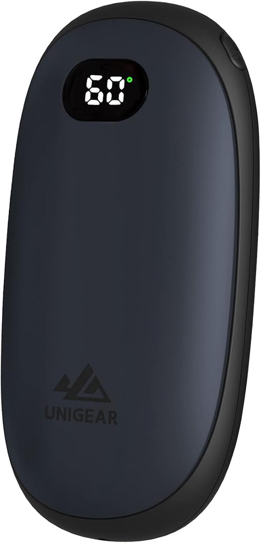 Unigear Aquecedor de mãos recarregável - reutilizável portátil eletrónico aquece mãos 5200 mAh USB banco de energia 21 calor 35 - 55 °C e ecrã digital, para ataques, exterior, campismo, caminhadas