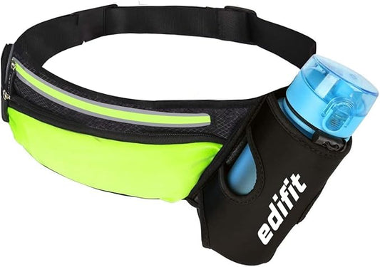 Edifit, Bolsa de cintura Running, cinto portátil para corrida, homem e mulher, bolsa de cintura desportiva, acessórios, com suporte de garrafa, impermeável, com fecho de correr, alça ajustável e