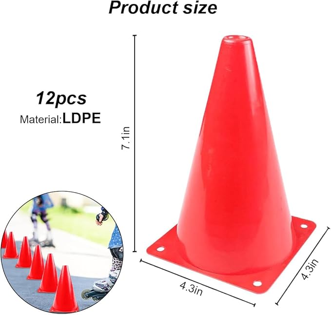 VIVIIHOO Conjunto de 12 pilões para crianças, cones de treino de futebol, 19 cm, grande, para desportos, equitação e treino de cães, cone multifuncional, pilões robustos em vermelho