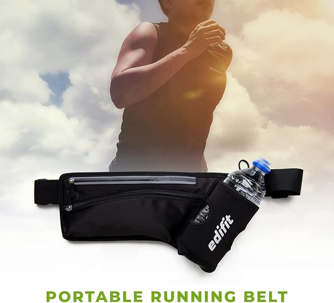 Edifit, Bolsa de cintura Running, cinto portátil para corrida, homem e mulher, bolsa de cintura desportiva, acessórios, com suporte de garrafa, impermeável, com fecho de correr, alça ajustável e