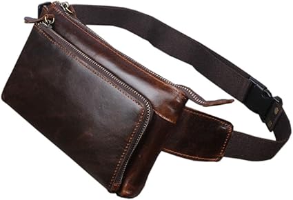 Xieben Couro vintage Fanny Pack bolsa de cintura para homens mulheres viagens caminhadas correr Hip Bum cinto fino telefone celular carteira bolsa café, #01café, 21cm(L)x3cm(D)x13cm(H)(8.3"x1.2"x5.1")