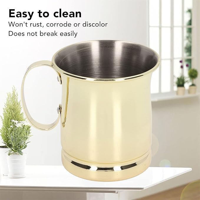 Wnvivi Taza de Café de 400 Ml, Tazas para Bebidas de Acero Inoxidable Espesadas, Tazas para Beber Leche Y Jugo de Cerveza de Metal con Asa para Acampar en la Oficina en Casa(Oro)