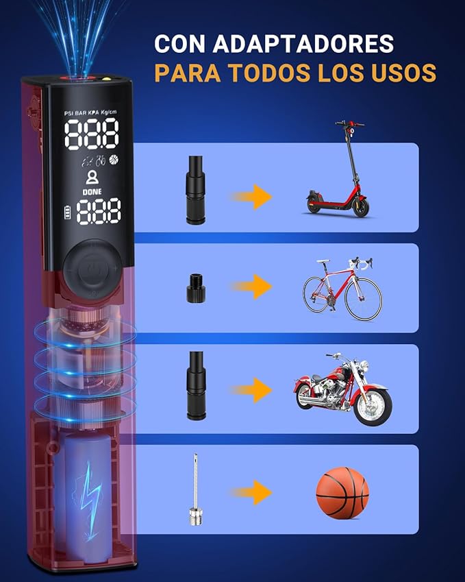 Woowind BP188 Bomba de ar bicicleta insuflador elétrico compressor ar portátil, compressor de ar carro desligado automático com válvula presta e Schrader, 120 PSI ~ 150 PSI e recarregável