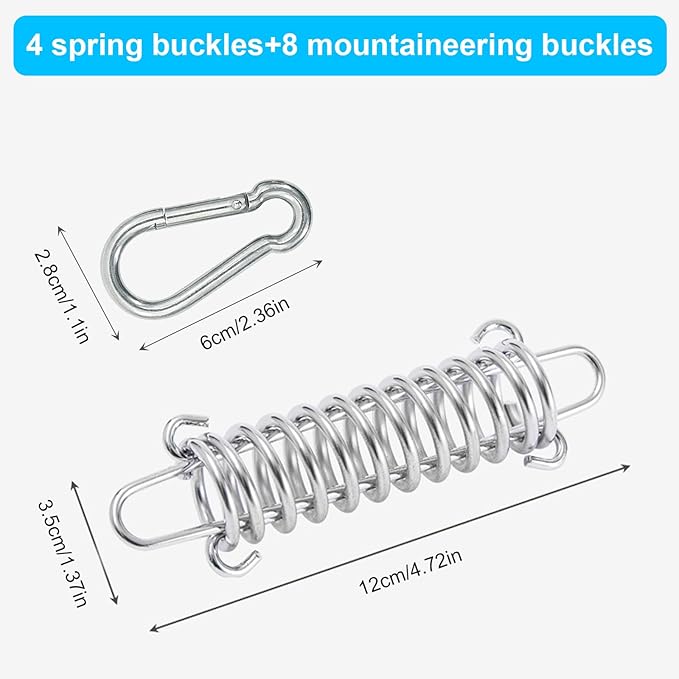 Vueinrg 4 peças molas de tensão de tenda, mola com sensor com duplo gancho tensores para tenda de campanha com 8 peças mosquetão para campismo acessórios de praia