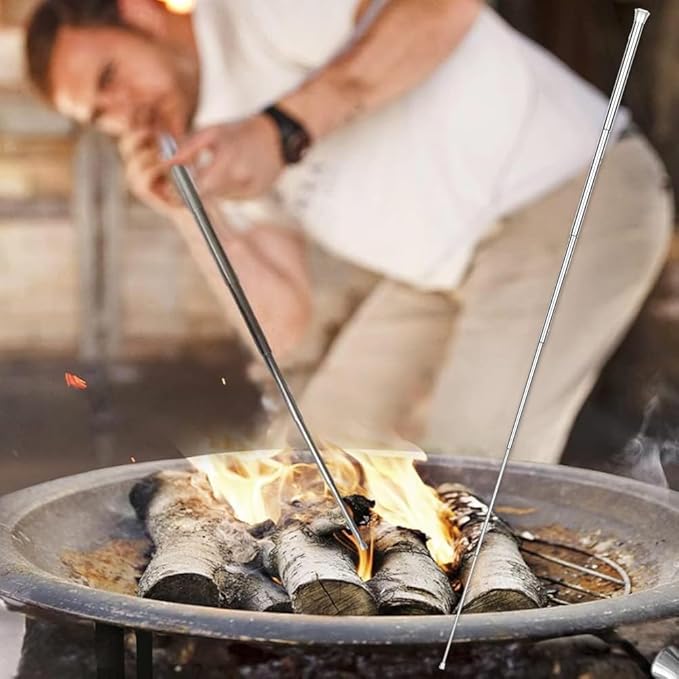 Tubo de fogo de sopro, fole de fogo dobrável, fole de fogo ao ar livre, tubo de fogo de aço inoxidável, sopradores telescópicos tubos para cozinhar piquenique, campismo, caminhadas, 2 peças