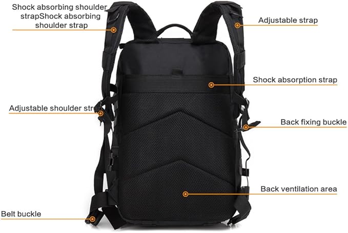 Zehnhase Mochila tática impermeável 45 L, grande capacidade, nylon, 600D, vários bolsos para caminhadas, acampar, montanhismo, caça, ar livre, ciclismo, entre outras atividades