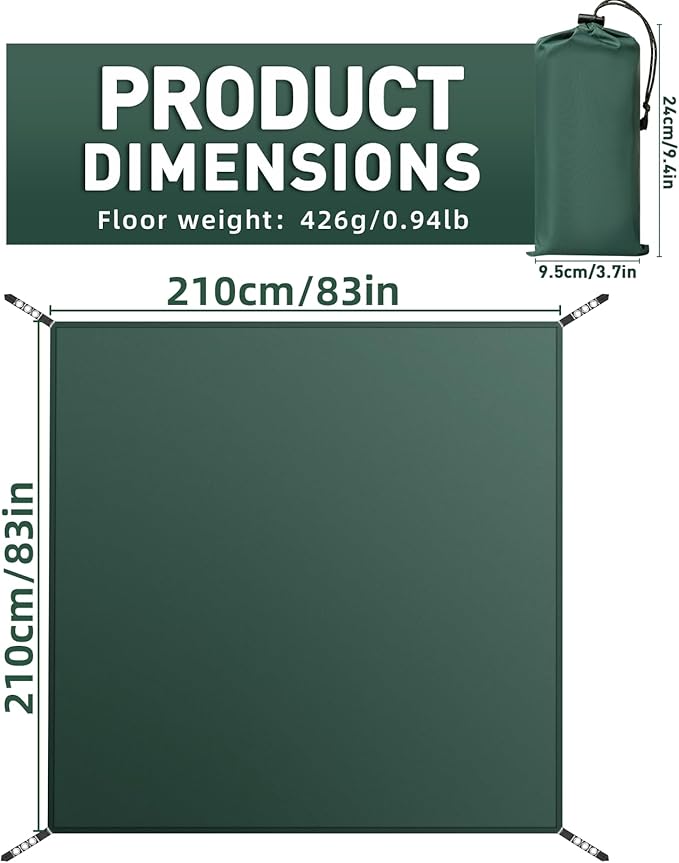 VOSOIR Lona impermeável leve multifunções, tela de sombra exterior/chão campismo com 12 furos angular, toldo de tendas de campanha, anti-rasgamento, para acampar piquenique caminhadas na praia (210 x