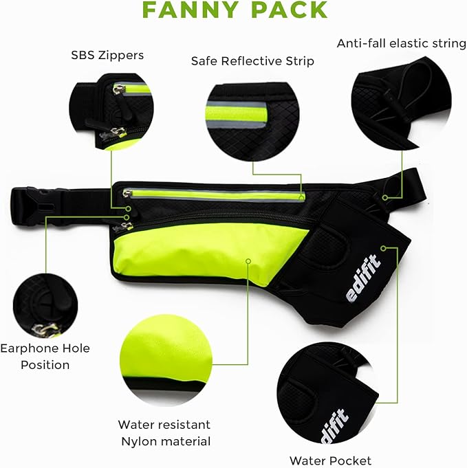 Edifit, Bolsa de cintura Running, cinto portátil para corrida, homem e mulher, bolsa de cintura desportiva, acessórios, com suporte de garrafa, impermeável, com fecho de correr, alça ajustável e