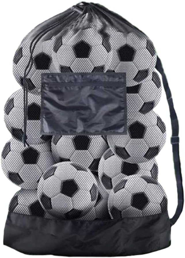 TRKETK Extra grande bolsa de bola de malha, com cordão para 10-15 bolas acessórios desportivos saco de malha para bolas com fecho de cordão para basquetebol, futebol, voleibol (preto)