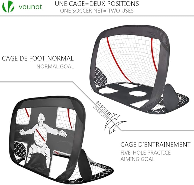 VOUNOT 2 Portarias de futebol para crianças dobráveis, 2 em 1 para jogos de futebol e treino, 120 x 80 x 80 cm, preto