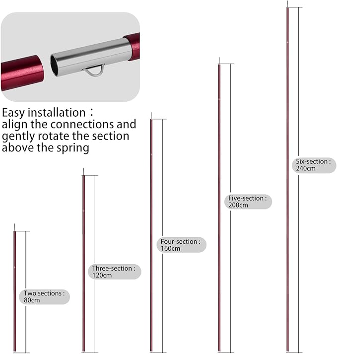 Unigear Varas de tendas de campismo acessórios para toldo bastões ajustáveis de alumínio de aviação 7075-T6 40 80 120 160 240 cm