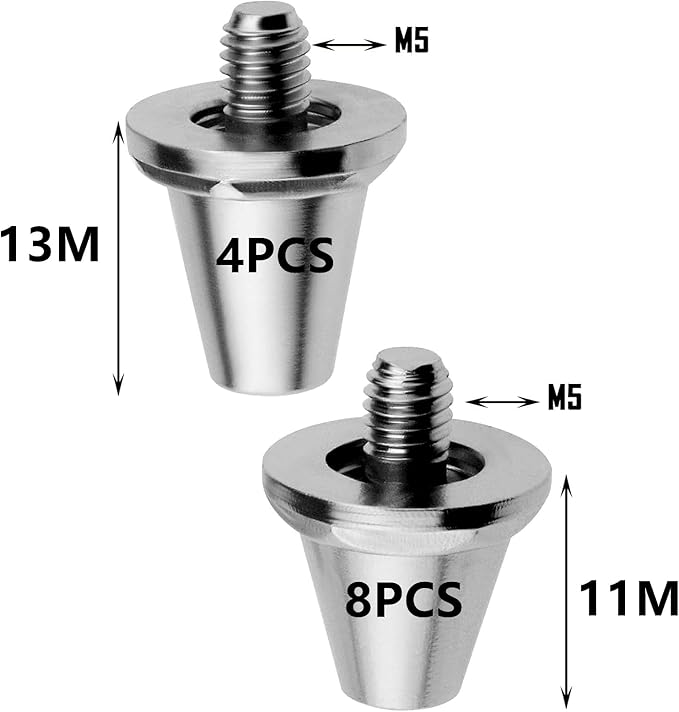 WAVATA Tacos de substituição para sapatos de futebol, 12 peças sobressalentes para sapatos de futebol, liga de alumínio, tacos cônicos de substituição, tachas cónicas com chaves de parafuso