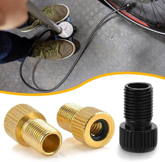 XCOZU Adaptador de válvula de bicicleta de 4 peças, adaptador de válvula de pressão de latão para Schrader, com junta torácica para inflar os pneus da bicicleta com um insuflador compressor de ar