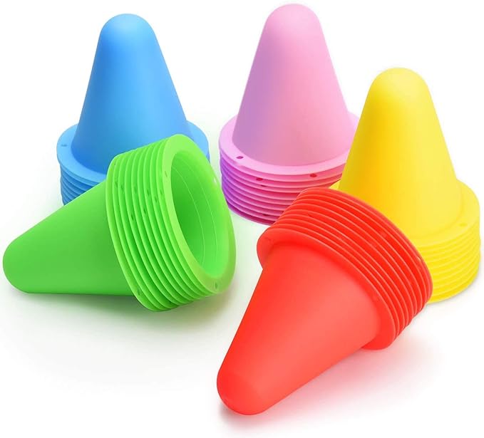 XianzhanEU 30 cones de sinalização de 7,5 cm, cones de obstáculo para crianças, futebol, desportos, equitação, treino de cães (amarelo/vermelho/verde/azul/rosa)