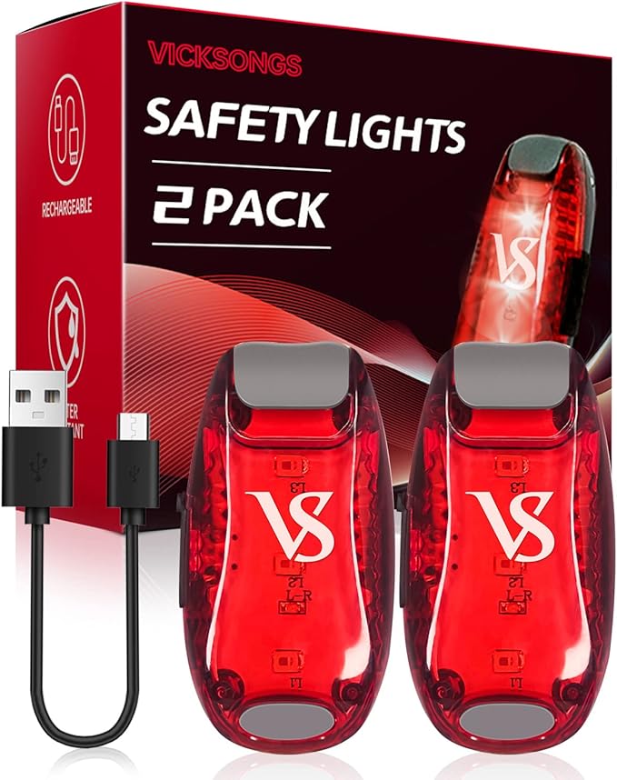 VICKSONGS 2 peças Luzes LED de segurança USB recarregáveis com clipe - luzes estroboscópicas, luz para corrida mochila escolar animal de estimação, luz refletor de alta visibilidade