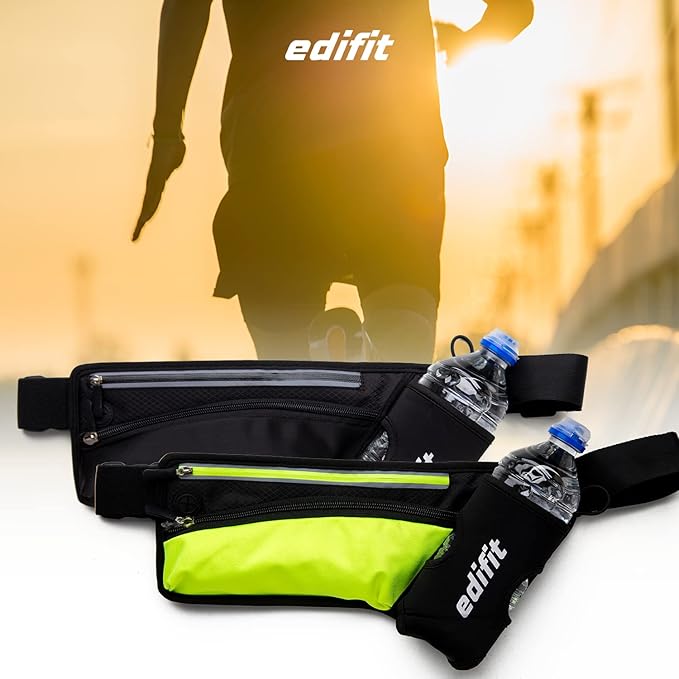 Edifit, Bolsa de cintura Running, cinto portátil para corrida, homem e mulher, bolsa de cintura desportiva, acessórios, com suporte de garrafa, impermeável, com fecho de correr, alça ajustável e