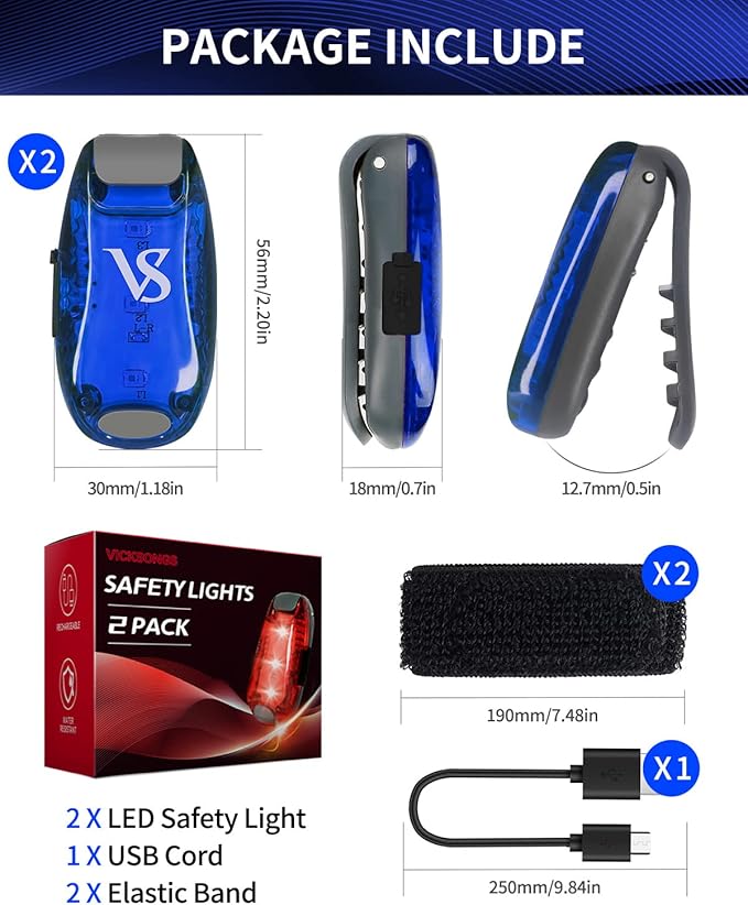 VICKSONGS 2 peças Luzes LED de segurança USB recarregáveis com clipe - luzes estroboscópicas, luz para corrida mochila escolar animal de estimação, luz refletor de alta visibilidade