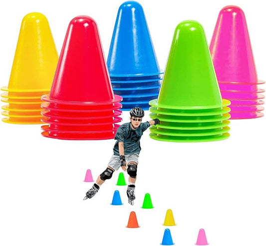 XianzhanEU 30 cones de sinalização de 7,5 cm, cones de obstáculo para crianças, futebol, desportos, equitação, treino de cães (amarelo/vermelho/verde/azul/rosa)