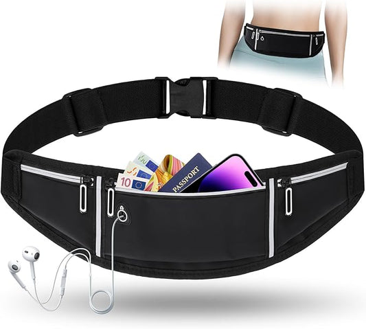 Alyvisun Cinto de corrida para mulher e homem impermeável bolsa desportiva elástica suporte de telemóvel Running mala de desporto com tiras refletoras e orifício auriculares, unissexo - adulto, preto,