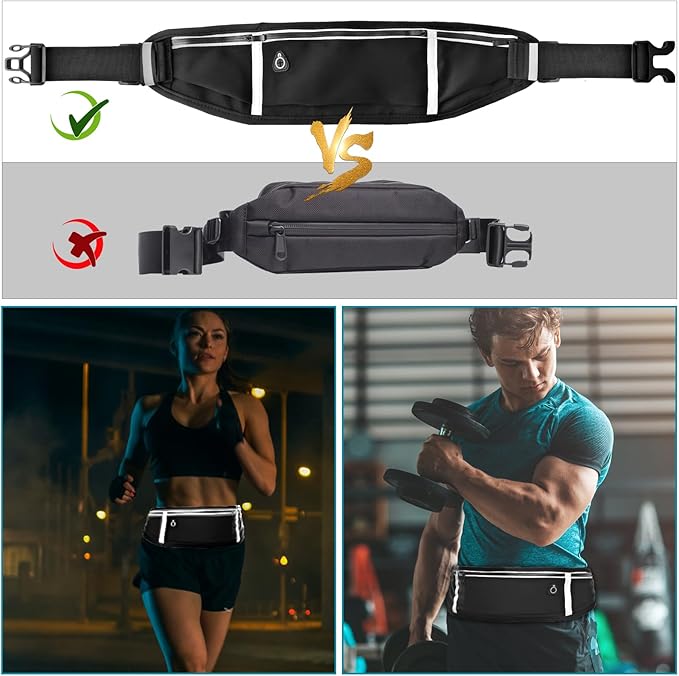 WuGU Cinto para corrida, bolsa de cintura desportiva impermeável ajustável com tiras refletoras, cinto de corrida com orifício auriculares, cinto de fitness para desporto, viagens, ar livre, unissexo,