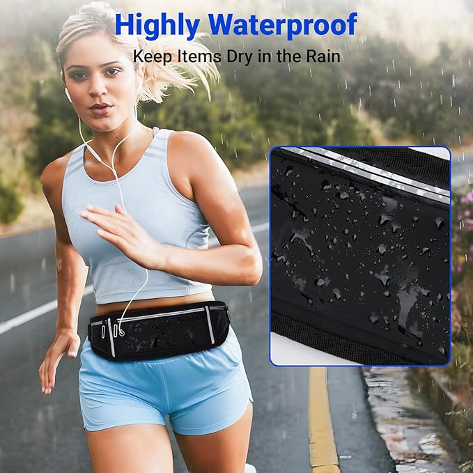 Alyvisun Cinto de corrida para mulher e homem impermeável bolsa desportiva elástica suporte de telemóvel Running mala de desporto com tiras refletoras e orifício auriculares, unissexo - adulto, preto,