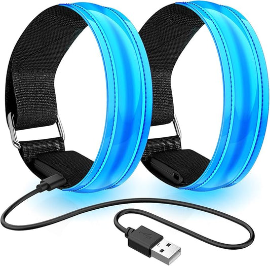 lanpard 2 peças Pulseira LED recarregável com banda refletora Running, luz de corrida para andar de ciclismo (cabo USB e bolsa incluída)