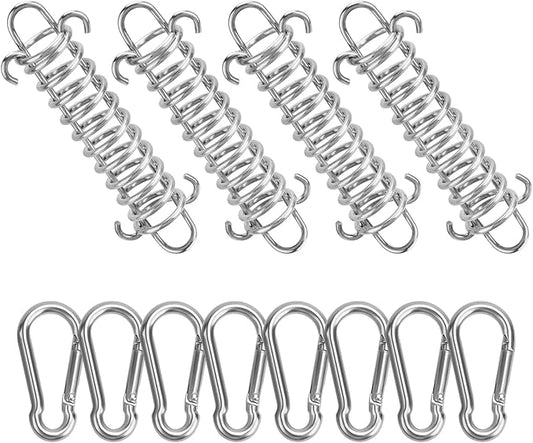 Towviy Tensor de mola, tensão molas de loja, mola tensão molas aço inoxidável loja tensor mola tração mola serviço pesado corda conjunto de 8 peças mosquetão para campismo