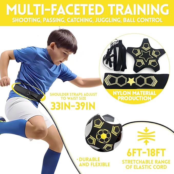 Vulevirtue Cinto de treino de futebol, kit de treino de futebol acessórios com 10 cones de treino, cinto de futebol elástico para crianças, adultos e iniciantes