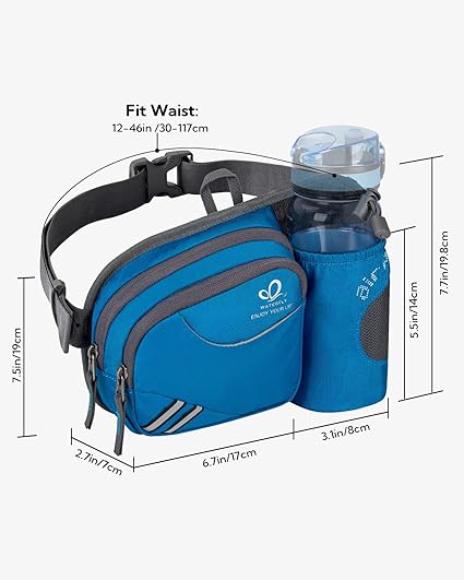 Waterfly Bolsa de cintura corrida desportiva homem mulher com suporte para garrafas bolsa de cintura para correr caminhadas, Preto, MEDIUM, Caminhadas, corrida, desporto