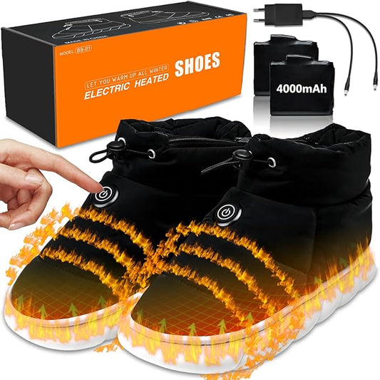 ZONSUSE Sapatos aquecedores elétricos, sapatilhas aquecidas, aquecedor de pés recarregáveis, 3,7 V 4000 mAh sapatos quentes elétricos, com 3 níveis de calor, com adaptador UE