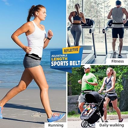 Bolsa de cintura Running Homem e Mulher Bolsa desportiva cinto telemóvel Running Belt refletor cinto de correr mala cintura para telemóvel Phone para fitness desportos bicicleta viajar ginásio, Preto,