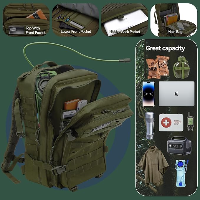 Delgeo Mochila tática 25 L/45 L militar, grande capacidade mochila, dobrável impermeável mochila para montanhismo, caminhadas, campismo e viagens