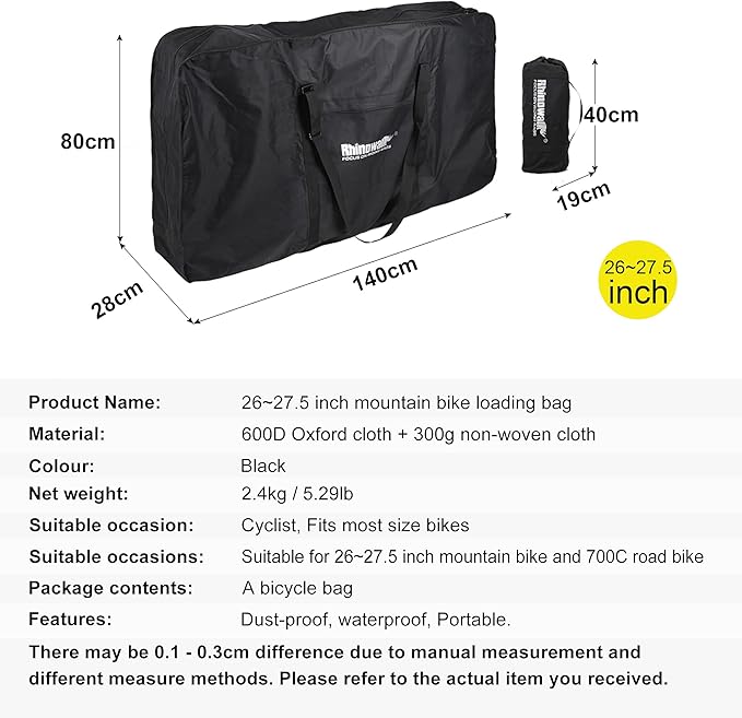 UBORSE Bolsa de transporte para bicicletas de 26 polegadas estojo de transporte para bicicletas para viagens de comboio, avião, barco