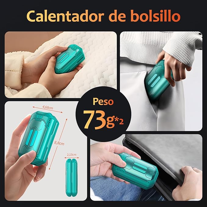 2 Pack Calentador de Manos Recargable OUTJUT 6000mAh Calienta Manos Calienta Manos Electrico Portátil 3 Modos de Calor Regalos para Raynauds, Golf, Camping, Senderismo