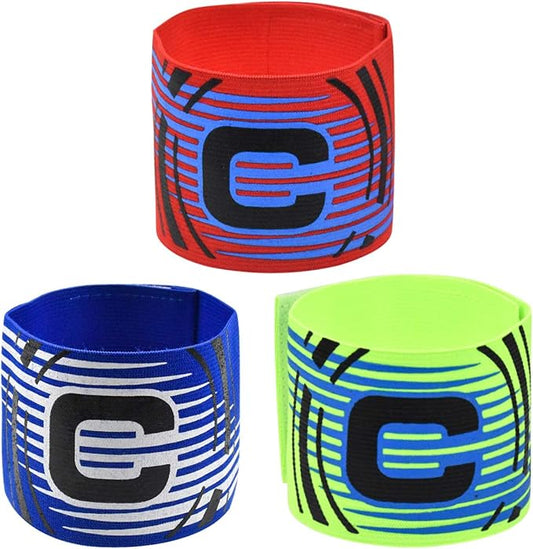 wangjiangda Capitão de futebol pacote de 3 cores bracelete de capitão multicolorido futebol bracelete elástico retrátil velcro para tamanho ajustável para adultos júnior adequado para vários desportos