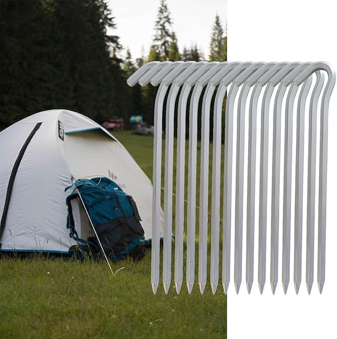 16 unidades etiquetas de tenda, 18 cm etiquetas de alumínio para acampamento, estáveis e resistentes ao vento, adequadas para cavilhas de tenda, cavilhas de campismo, cavilhas de toldo