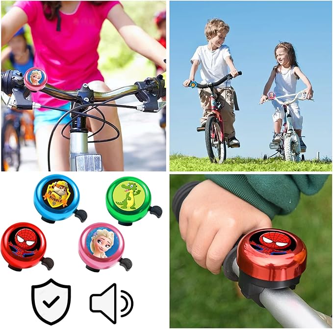 YOUYIKE Azul vermelho rosa verde campainha bicicleta, campainha bicicletas infantis, campainha de bicicleta para meninas, sino de bicicleta com som forte e animado para crianças para buzina bicicleta