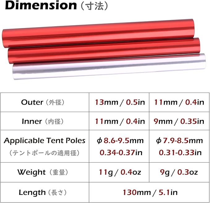 TRIWONDER Tent Pole Repair Poste de reparação de tenda de campanha ferramenta de tubo de reparação de postes de tenda para diâmetro 8,5 - 9,5 mm