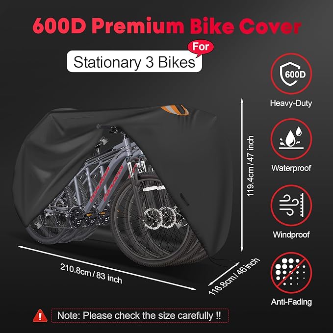 Zettum Capa de bicicleta para 3 bicicleta, capa protetora para armazenamento exterior, 600D Oxford impermeável e resistente capa de bicicleta com fivelas inteligentes resistentes ao vento