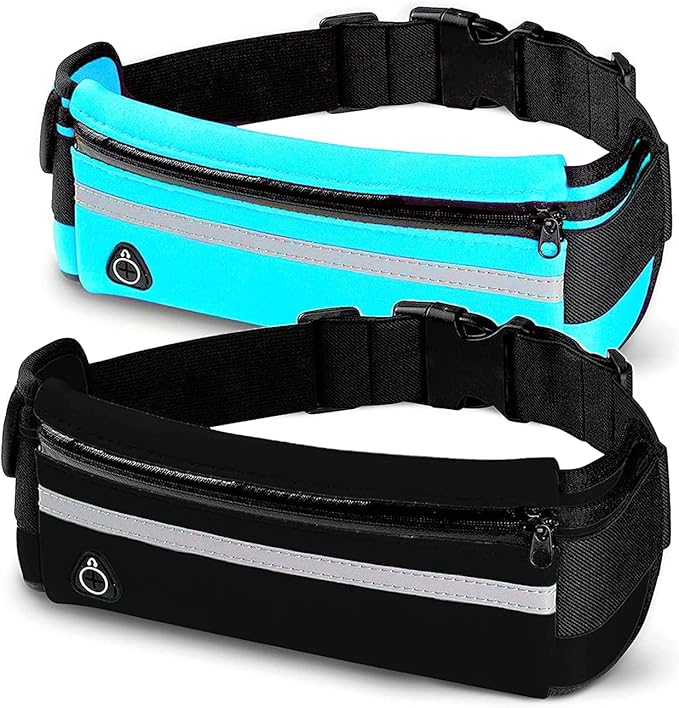 Pack de 2 pochete corrida desportiva impermeável, bolsa de cintura para homem e mulher desportiva, ajustável e refletor para corrida. 2 x 1 cinto de corrida, azul, MEDIUM