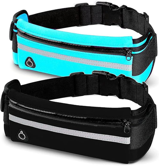 Pack de 2 pochete corrida desportiva impermeável, bolsa de cintura para homem e mulher desportiva, ajustável e refletor para corrida. 2 x 1 cinto de corrida, azul, MEDIUM