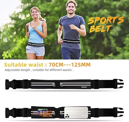 Bolsa de cintura Running Homem e Mulher Bolsa desportiva cinto telemóvel Running Belt refletor cinto de correr mala cintura para telemóvel Phone para fitness desportos bicicleta viajar ginásio, Preto,