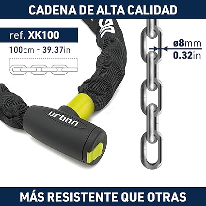 Urban Security Corrente anti-roubo com cadeado para scooter e bicicleta em aço temperado,100 cm