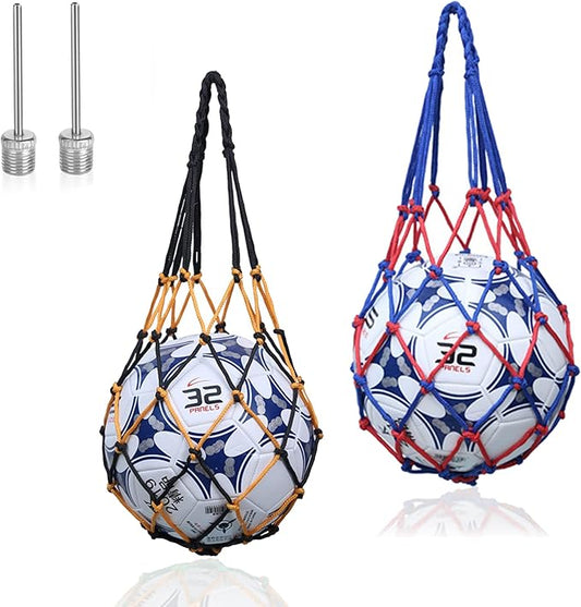 Yzmmxz 2 unidades bolsa para bola, rede para bolas de futebol, com 2 agulhas prateadas insufláveis, para basquetebol, voleibol, rede para bolas (duas cores)