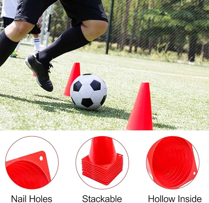 VIVIIHOO Conjunto de 12 pilões para crianças, cones de treino de futebol, 19 cm, grande, para desportos, equitação e treino de cães, cone multifuncional, pilões robustos em vermelho