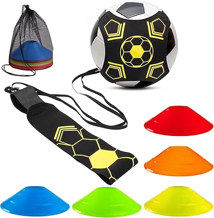 LBING Futebol Trainer cinto de treino de futebol com 10 cones de treino para bola de futebol, voleibol e rugby, presentes de futebol para crianças e adultos