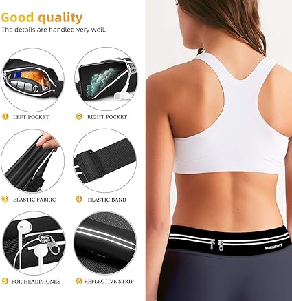 Bolsa de cintura Running Homem e Mulher Bolsa desportiva cinto telemóvel Running Belt refletor cinto de correr mala cintura para telemóvel Phone para fitness desportos bicicleta viajar ginásio, Preto,