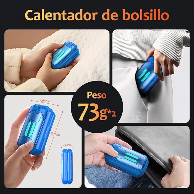 2 Pack Calentador de Manos Recargable OUTJUT 6000mAh Calienta Manos Calienta Manos Electrico Portátil 3 Modos de Calor Regalos para Raynauds, Golf, Camping, Senderismo