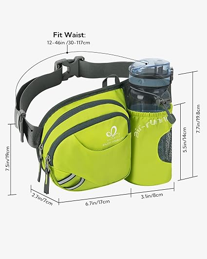 Waterfly Bolsa de cintura corrida desportiva homem mulher com suporte para garrafas bolsa de cintura para correr caminhadas, Preto, MEDIUM, Caminhadas, corrida, desporto