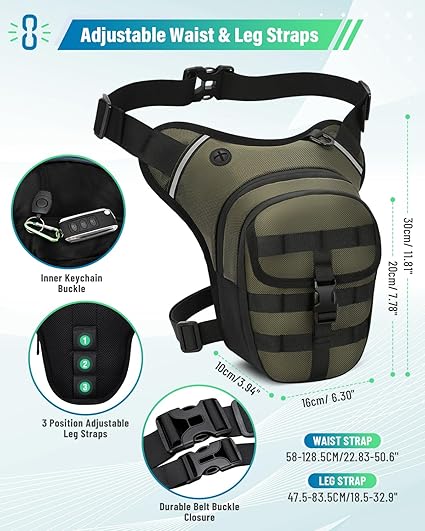 VOBUKE Bolsa perna moto impermeável perna moto militar bolsa de cintura perna homem com refletor multifuncional mochila de perna desportiva bolsa lateral mulher para pesca caça campismo caminhadas,